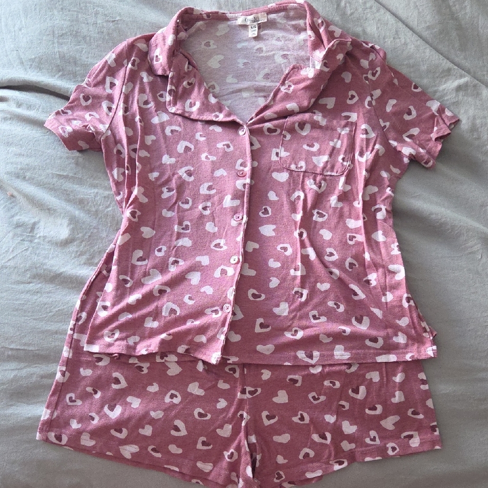 Pink Heart Print Women's Pajama Set